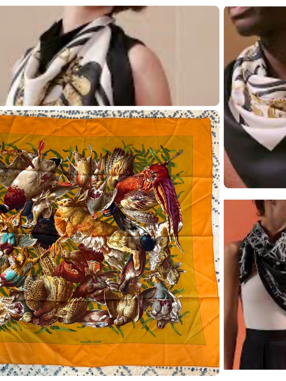 Hermes Scarf "Gibiers" by Henri de Linares Vintage 90cm Silk | Carre Foulard